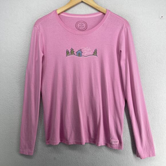 LIFE IS GOOD Top Womens M Village Relaxed Fit Long Sleeve Cotton Pink - Picture 2 of 16